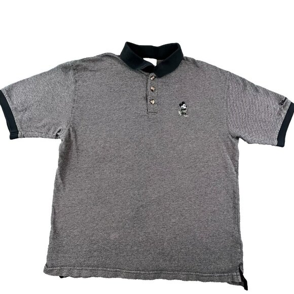 Disneyland Resort Other - VTG Disneyland Resort Golf Ringer Polo Shirt Men Large Brown Herringbone Mickey